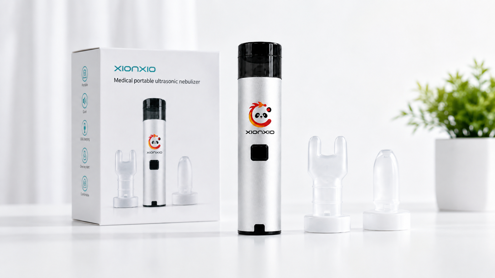 XIONXIO ZY01BG1-2 medical portable ultrasonic nebulizer with retail packaging and accessory configuration